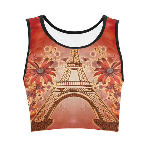 The eiffel tower with flowers, red colors Women's Crop Top (Model T42)