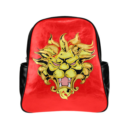 Golden Lion Red Multi-Pockets Backpack (Model 1636)