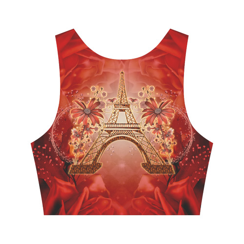 The eiffel tower with flowers, red colors Women's Crop Top (Model T42)