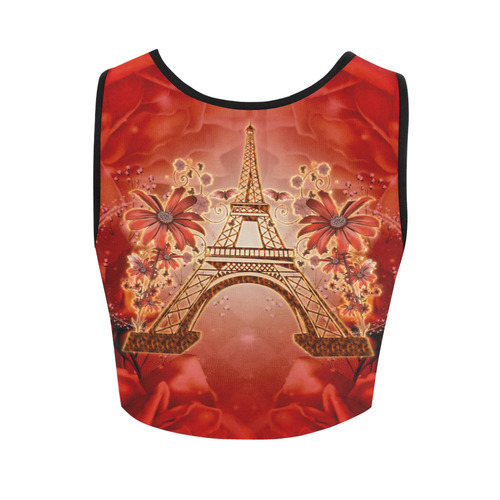 The eiffel tower with flowers, red colors Women's Crop Top (Model T42)