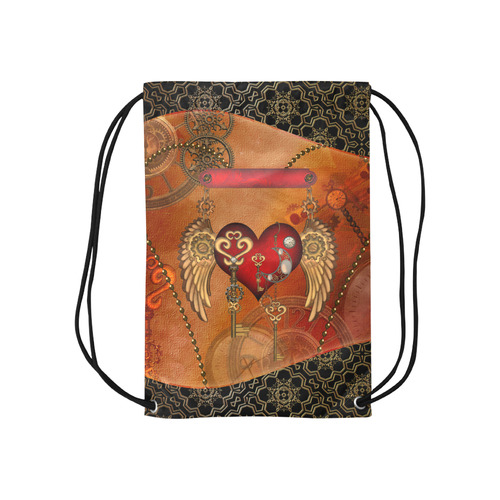 Steampunk, wonderful heart with wings Small Drawstring Bag Model 1604 (Twin Sides) 11"(W) * 17.7"(H)