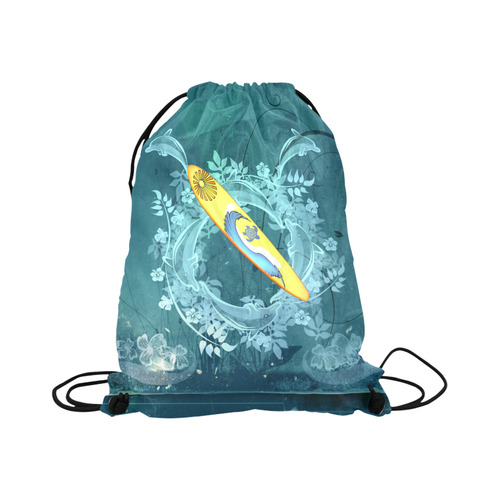 Sport, surfboard with dolphin Large Drawstring Bag Model 1604 (Twin Sides)  16.5"(W) * 19.3"(H)