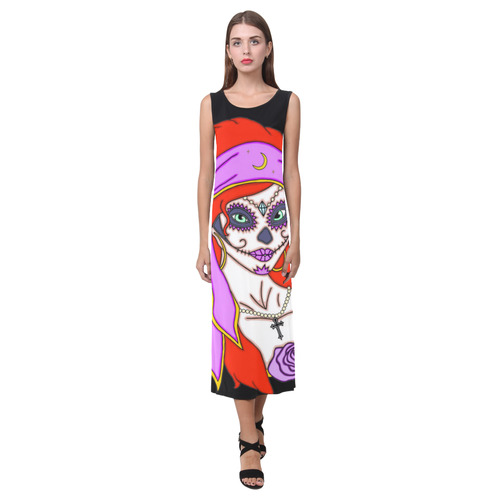 Gypsy Sugar Skull Black Phaedra Sleeveless Open Fork Long Dress (Model D08)