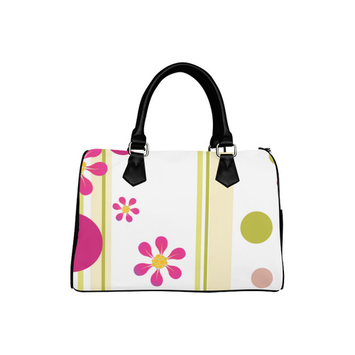 Flowers n Dots Pink n Green Boston Handbag (Model 1621)