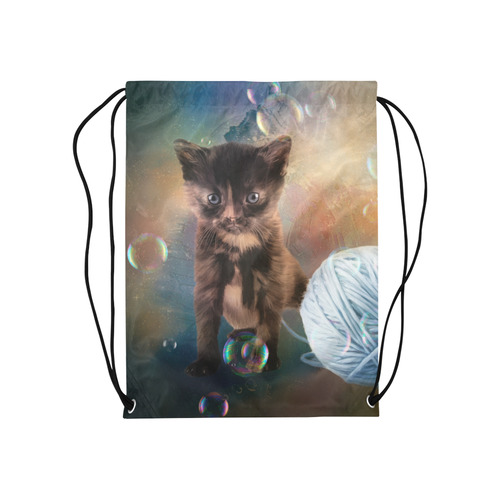 Playful cute black kitten Medium Drawstring Bag Model 1604 (Twin Sides) 13.8"(W) * 18.1"(H)