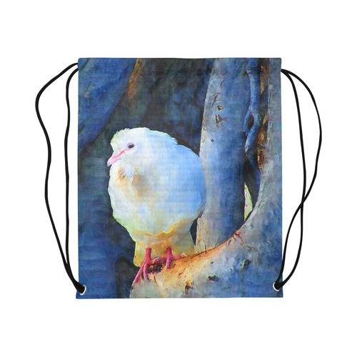 White Bird on Branch Large Drawstring Bag Model 1604 (Twin Sides)  16.5"(W) * 19.3"(H)