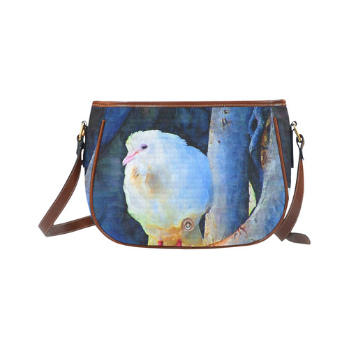 White Bird on Branch Saddle Bag/Small (Model 1649) Full Customization