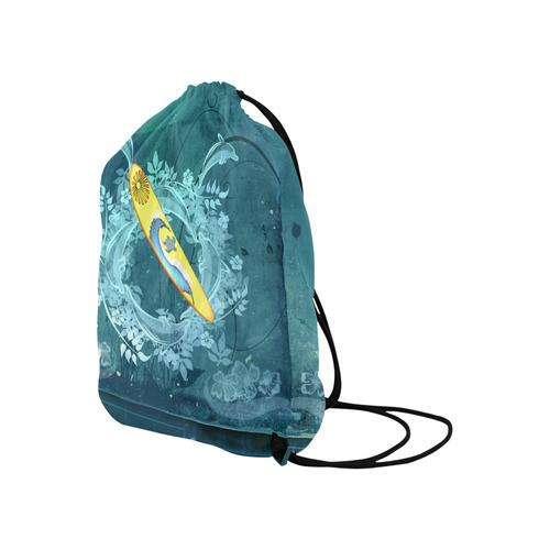 Sport, surfboard with dolphin Large Drawstring Bag Model 1604 (Twin Sides)  16.5"(W) * 19.3"(H)