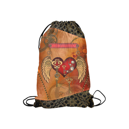 Steampunk, wonderful heart with wings Small Drawstring Bag Model 1604 (Twin Sides) 11"(W) * 17.7"(H)