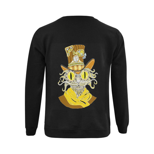 Steampunk Cat Black Gildan Crewneck Sweatshirt(NEW) (Model H01)