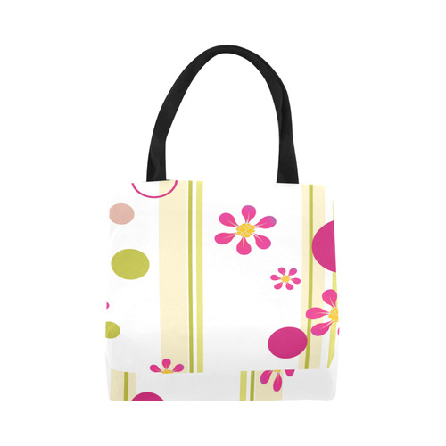 Flowers n Dots Pink n Green Canvas Tote Bag (Model 1657)