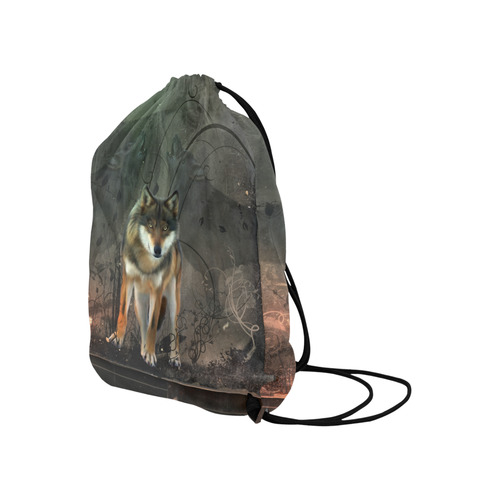 Amazing wolf in the night Large Drawstring Bag Model 1604 (Twin Sides)  16.5"(W) * 19.3"(H)