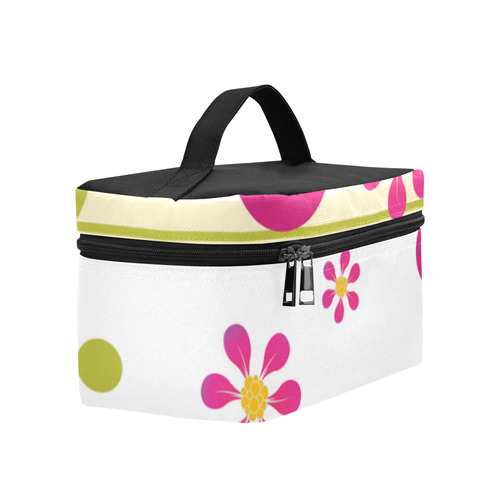 Flowers Dots Stripes Pink Green Cosmetic Bag/Large (Model 1658)