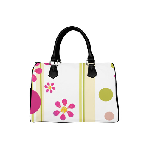 Flowers n Dots Pink n Green Boston Handbag (Model 1621)