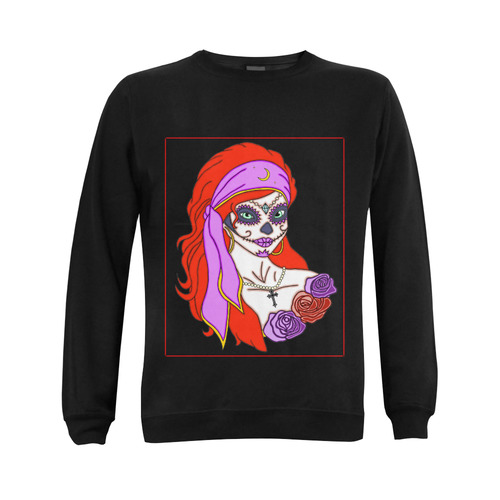 Gypsy Sugar Skull Black Gildan Crewneck Sweatshirt(NEW) (Model H01)