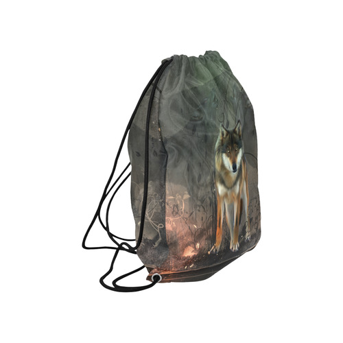 Amazing wolf in the night Large Drawstring Bag Model 1604 (Twin Sides)  16.5"(W) * 19.3"(H)