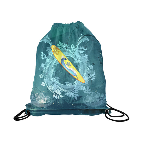 Sport, surfboard with dolphin Large Drawstring Bag Model 1604 (Twin Sides)  16.5"(W) * 19.3"(H)