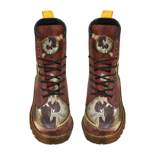 Wonderful horse on a clock High Grade PU Leather Martin Boots For Women Model 402H