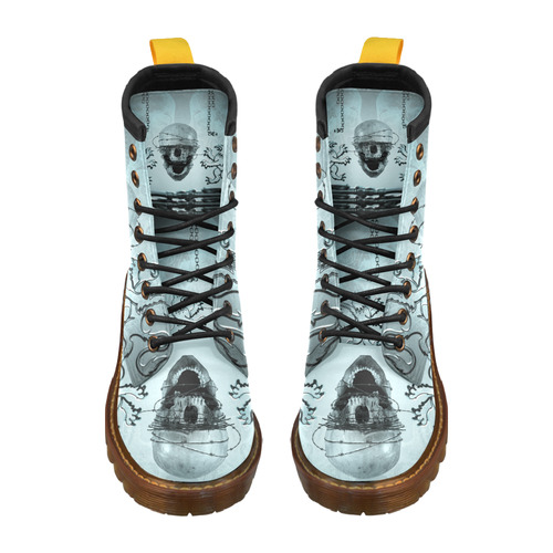 Scary skull with lion High Grade PU Leather Martin Boots For Women Model 402H
