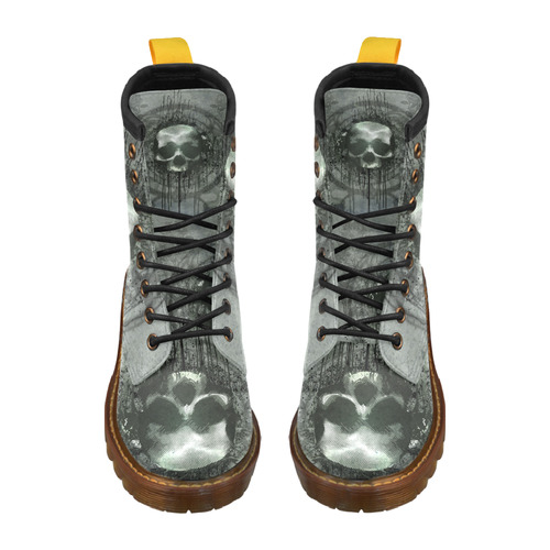 Awesome skull with bones and grunge High Grade PU Leather Martin Boots For Women Model 402H
