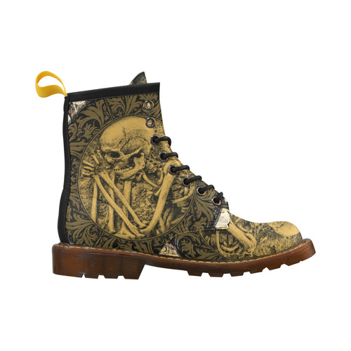 The skeleton in a round button with flowers High Grade PU Leather Martin Boots For Women Model 402H