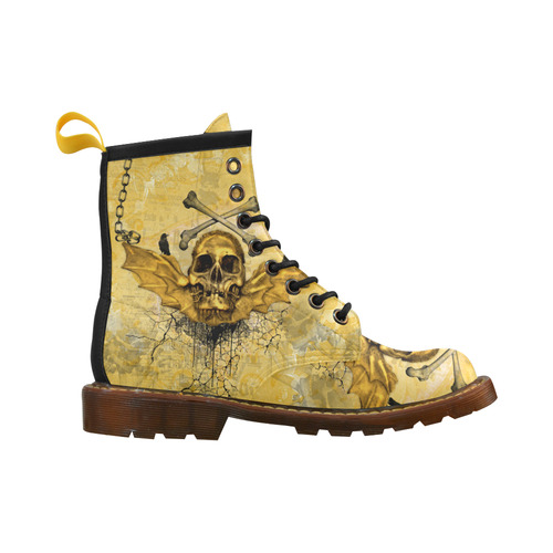 Awesome skull in golden colors High Grade PU Leather Martin Boots For Women Model 402H