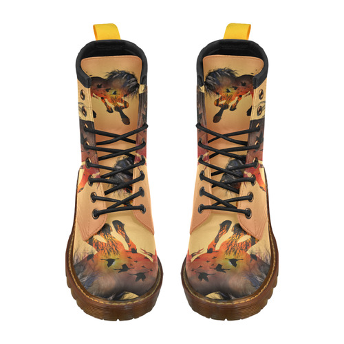 Awesome horse with birds High Grade PU Leather Martin Boots For Women Model 402H