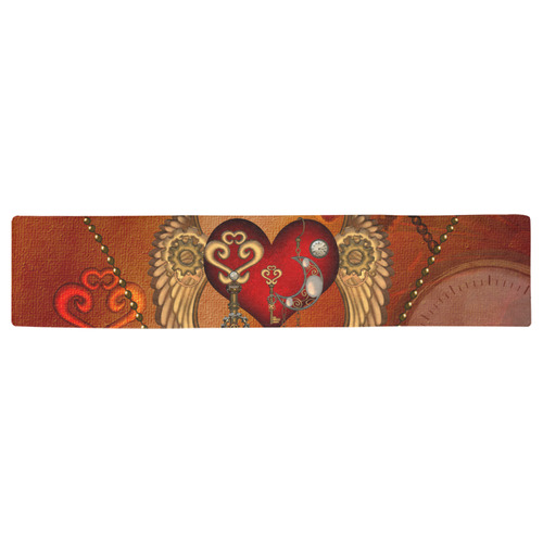 Steampunk, wonderful heart with wings Table Runner 16x72 inch