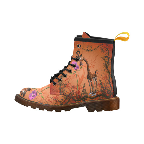 Funny giraffe speak with a flower High Grade PU Leather Martin Boots For Women Model 402H