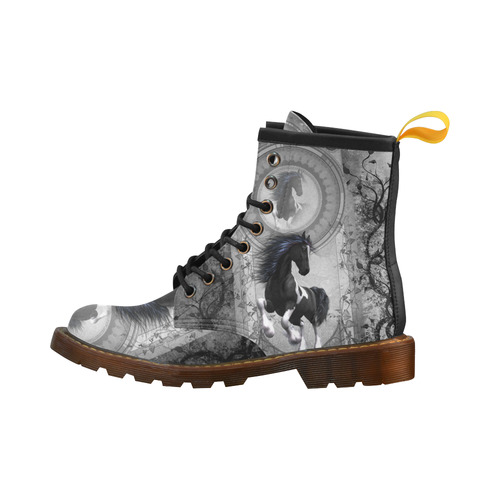 Awesome horse in black and white with flowers High Grade PU Leather Martin Boots For Women Model 402H