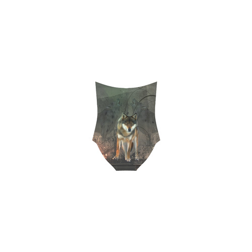 Amazing wolf in the night Strap Swimsuit ( Model S05)