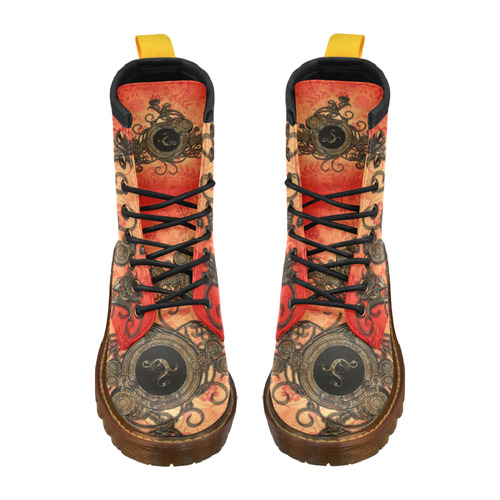 Decorative design, red and black High Grade PU Leather Martin Boots For Women Model 402H