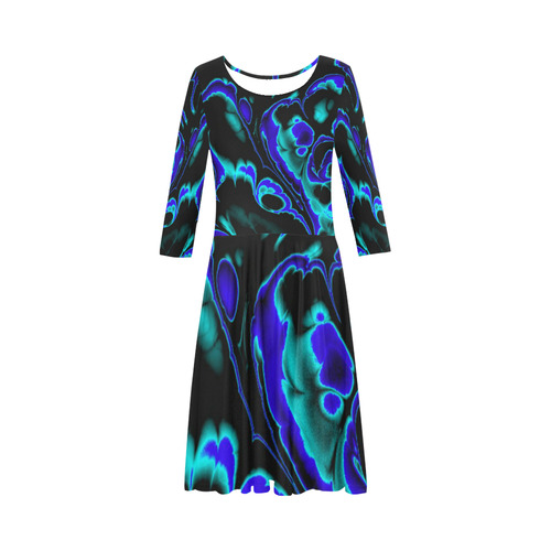 glowing fractal C by JamColors Elbow Sleeve Ice Skater Dress (D20)