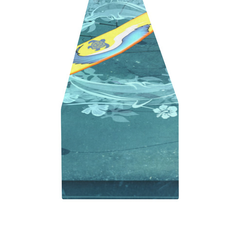 Sport, surfboard with dolphin Table Runner 14x72 inch