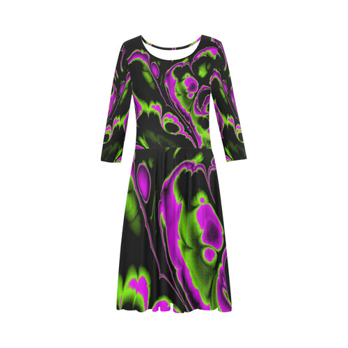 glowing fractal B by JamColors Elbow Sleeve Ice Skater Dress (D20)