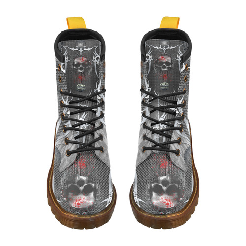 Awesome skull on metal design High Grade PU Leather Martin Boots For Women Model 402H