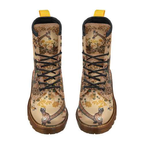 Sweet giraffe with bird High Grade PU Leather Martin Boots For Women Model 402H