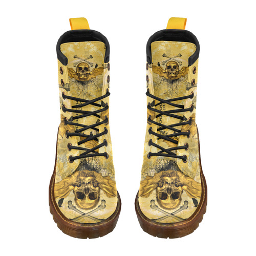 Awesome skull in golden colors High Grade PU Leather Martin Boots For Women Model 402H