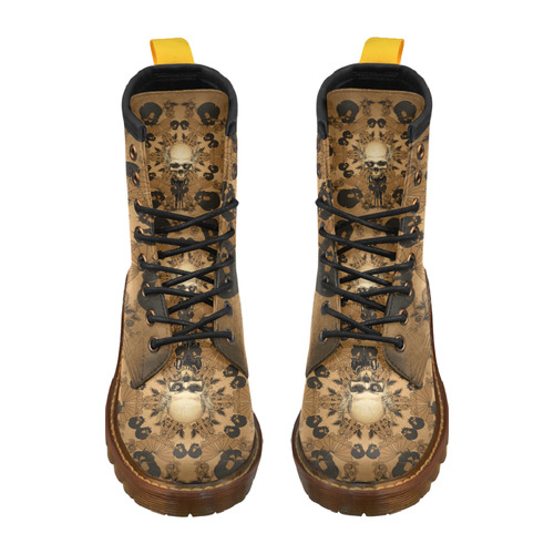 Skull with skull mandala on the background High Grade PU Leather Martin Boots For Men Model 402H