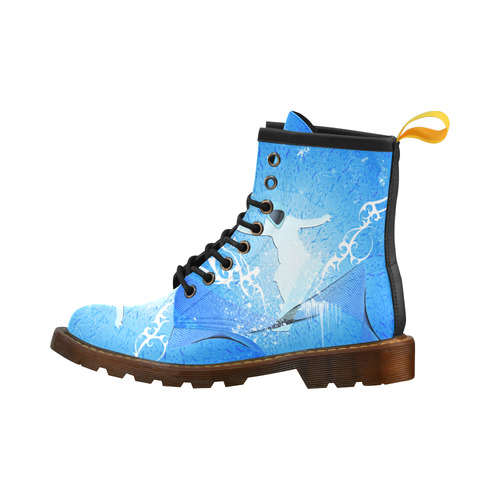Snowboarder with snowflakes High Grade PU Leather Martin Boots For Men Model 402H