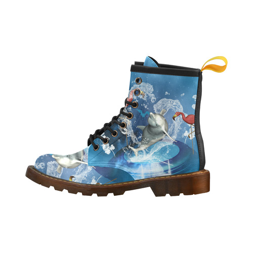 Dolphin with flamingos High Grade PU Leather Martin Boots For Women Model 402H