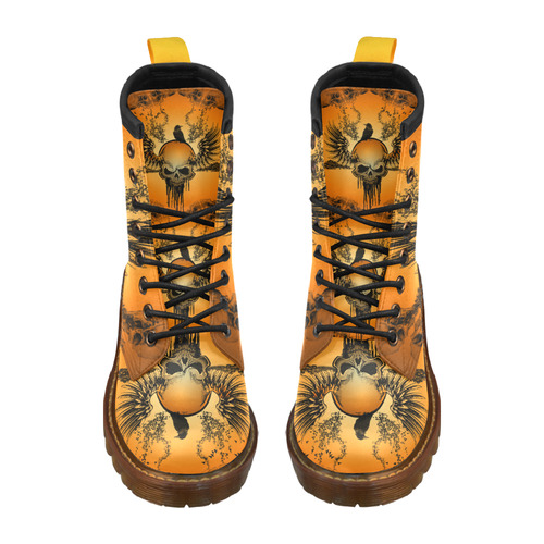 Amazing skull with crow High Grade PU Leather Martin Boots For Men Model 402H