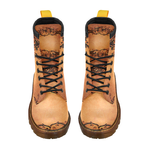 Decorative vintage design and floral elements High Grade PU Leather Martin Boots For Women Model 402H