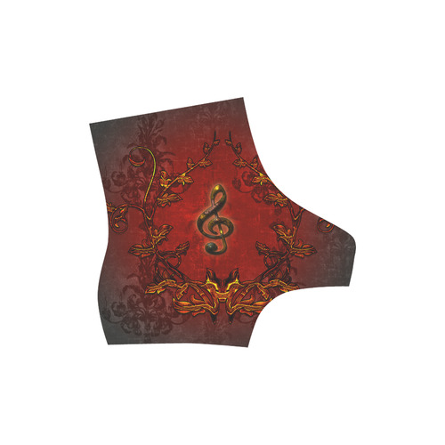 Music, clef and red floral elements High Grade PU Leather Martin Boots For Women Model 402H