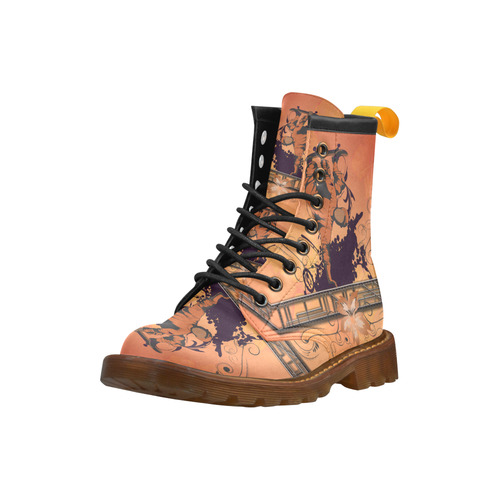 Skadeboarder with floral elements High Grade PU Leather Martin Boots For Men Model 402H