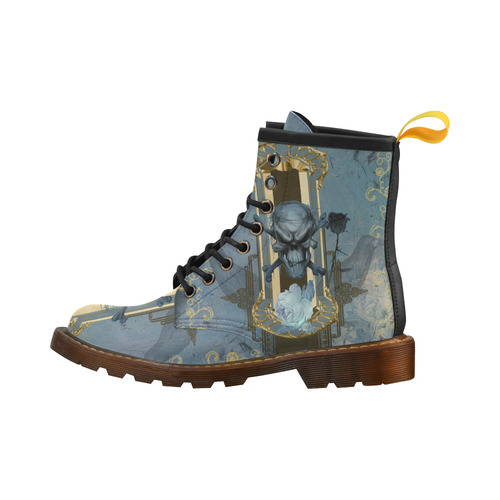 The blue skull with crow High Grade PU Leather Martin Boots For Men Model 402H