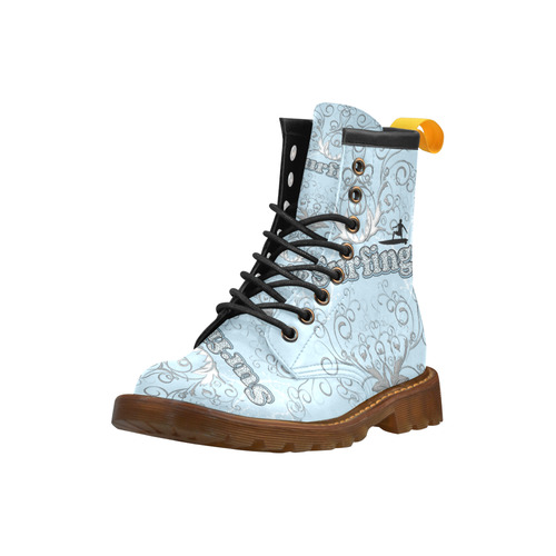 Surfboarder with decorative floral elements High Grade PU Leather Martin Boots For Men Model 402H