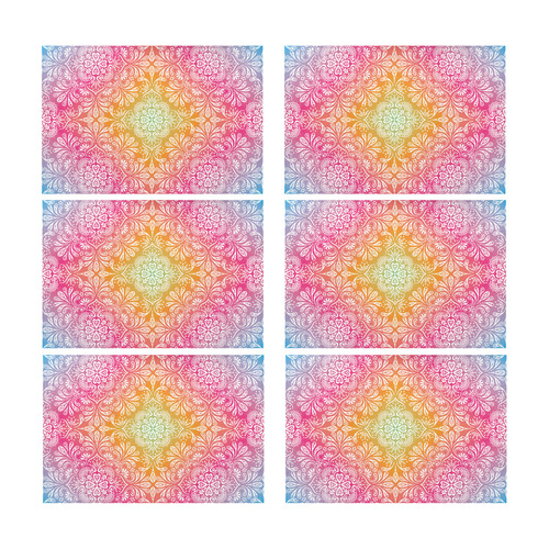 Rainbow Flowers Mandala I Placemat 12’’ x 18’’ (Six Pieces)