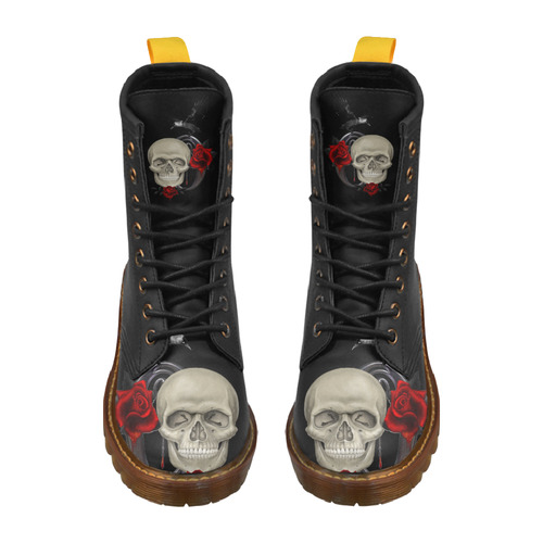 Gothic Skull With Raven And Roses High Grade PU Leather Martin Boots For Women Model 402H