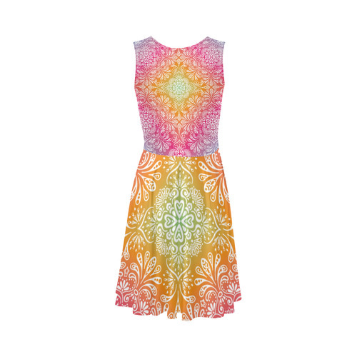 Rainbow Flowers Mandala I Sleeveless Ice Skater Dress (D19)